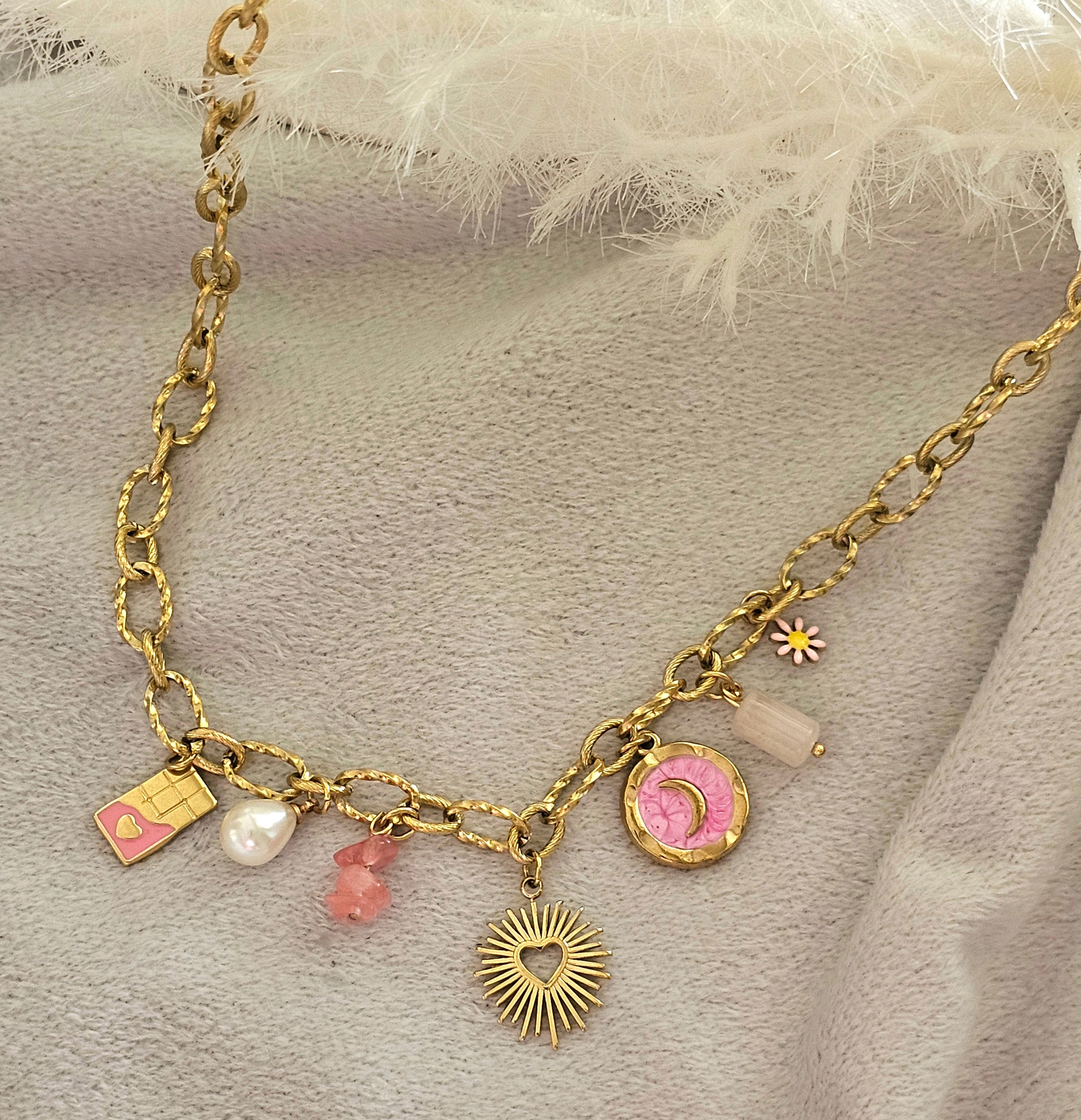 Candy pink moon necklace