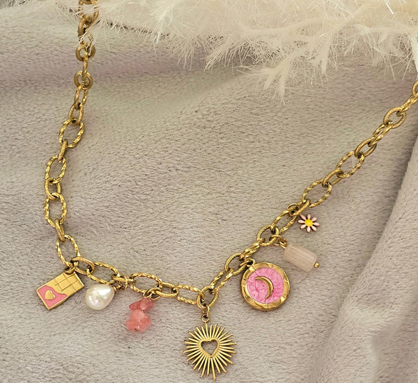 Candy pink moon necklace