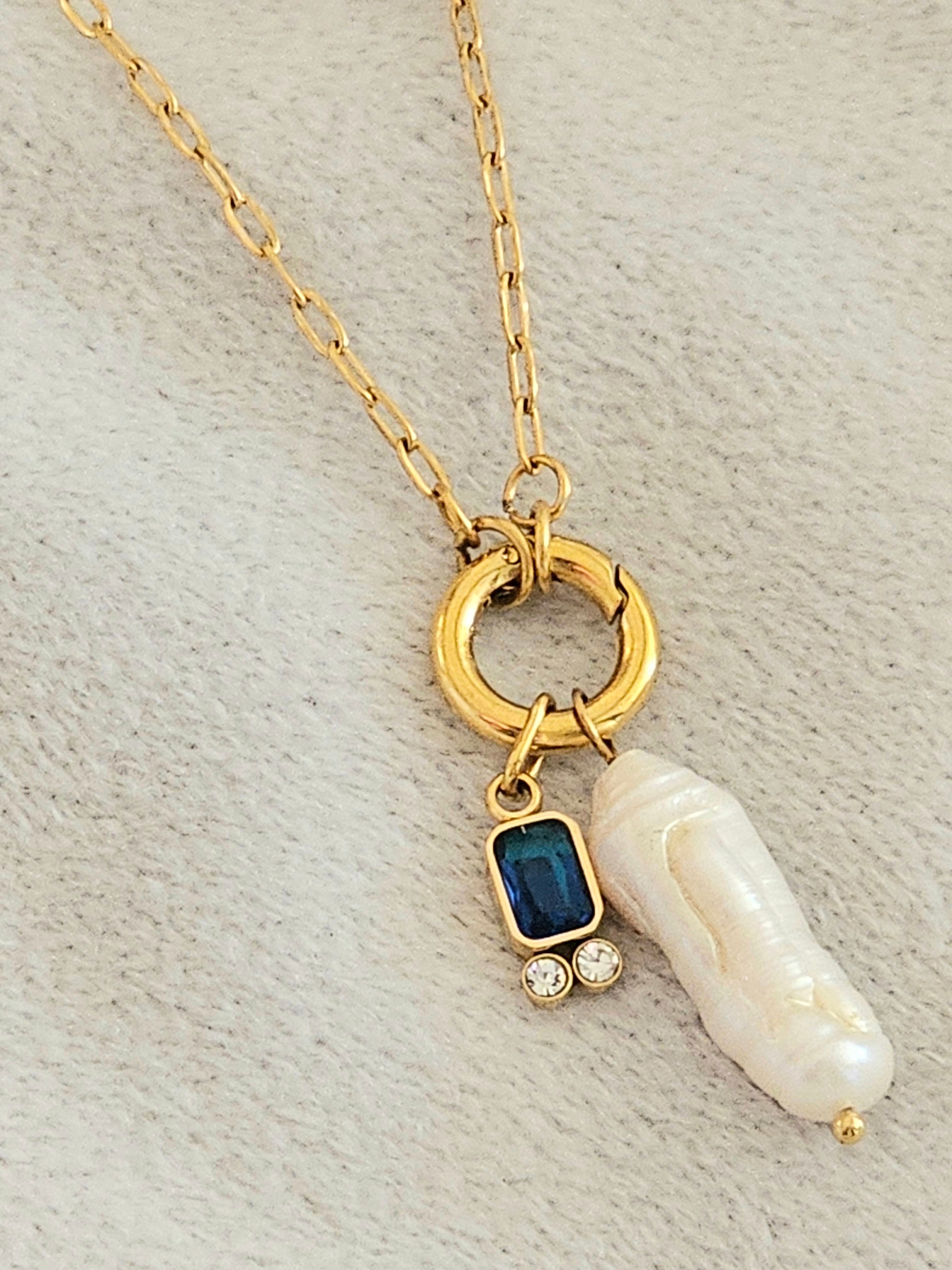 Turquoise long pearl necklace