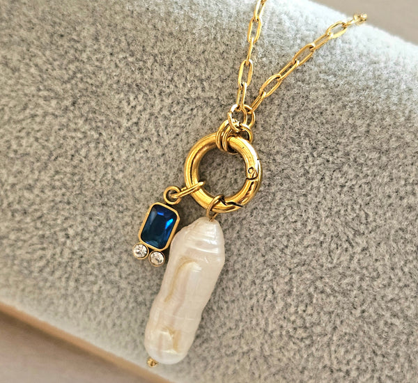 Turquoise long pearl necklace