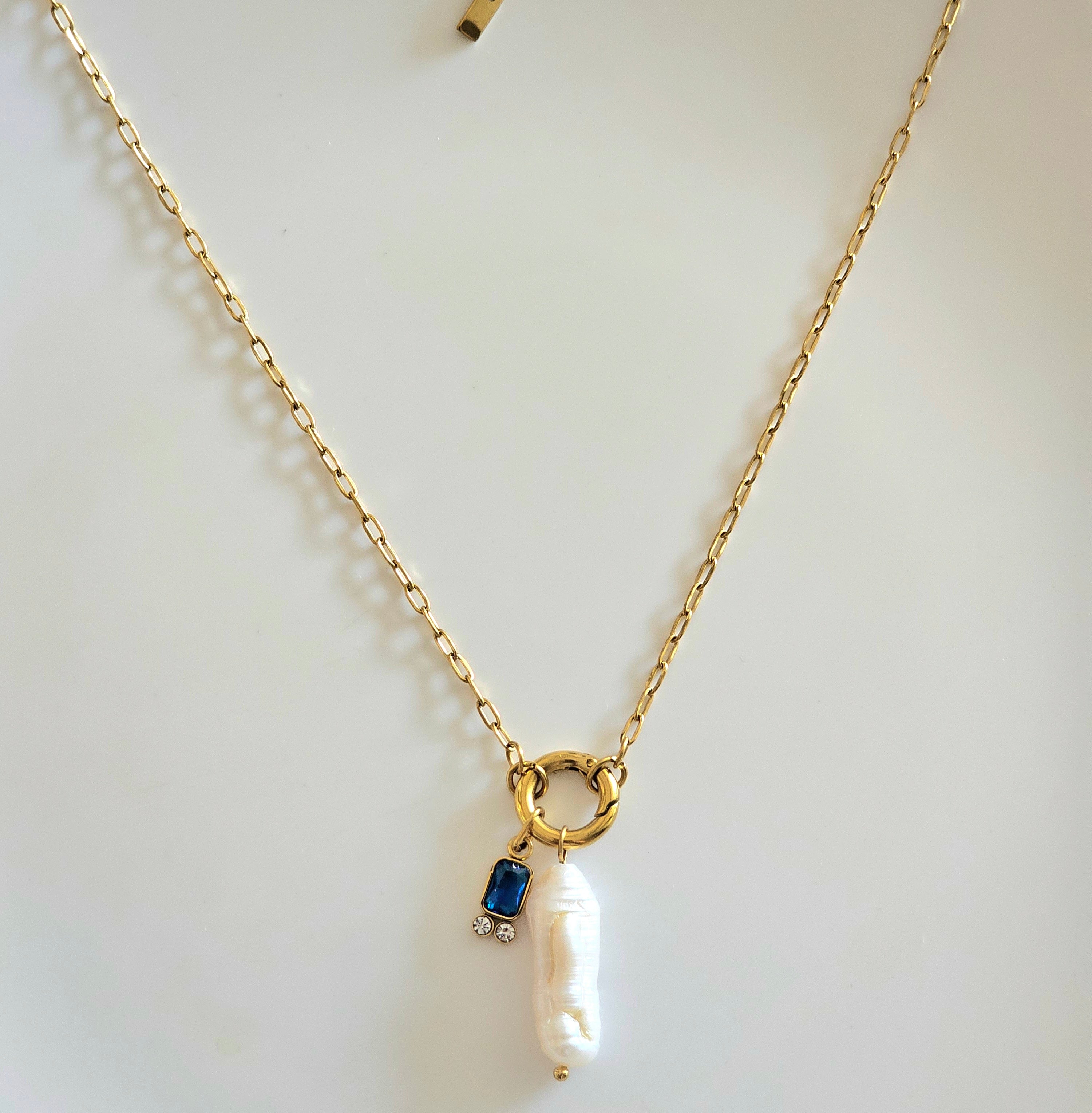 Turquoise long pearl necklace