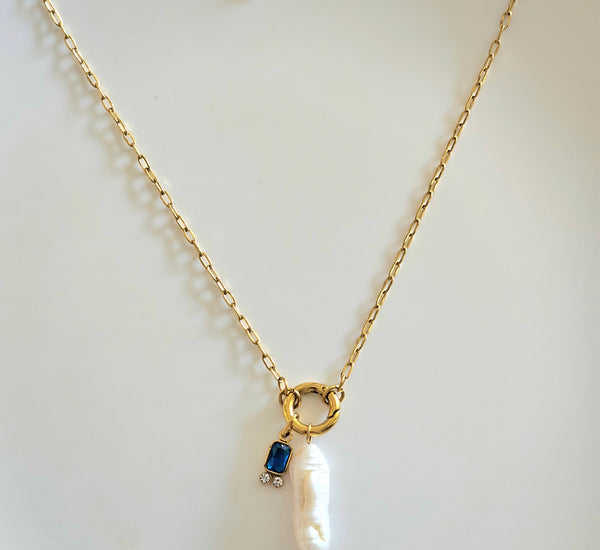 Turquoise long pearl necklace