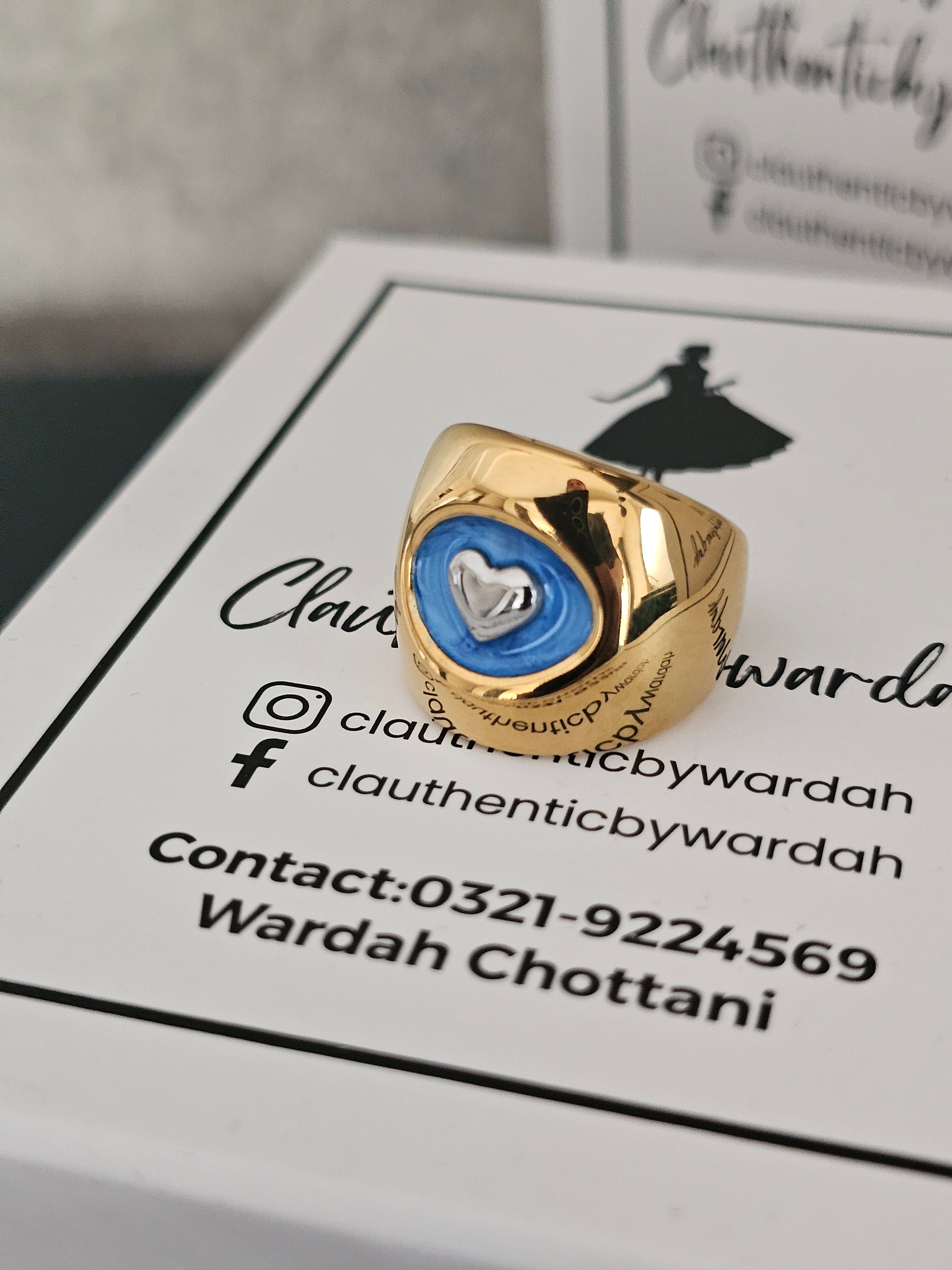 Blue Chunky heart ring