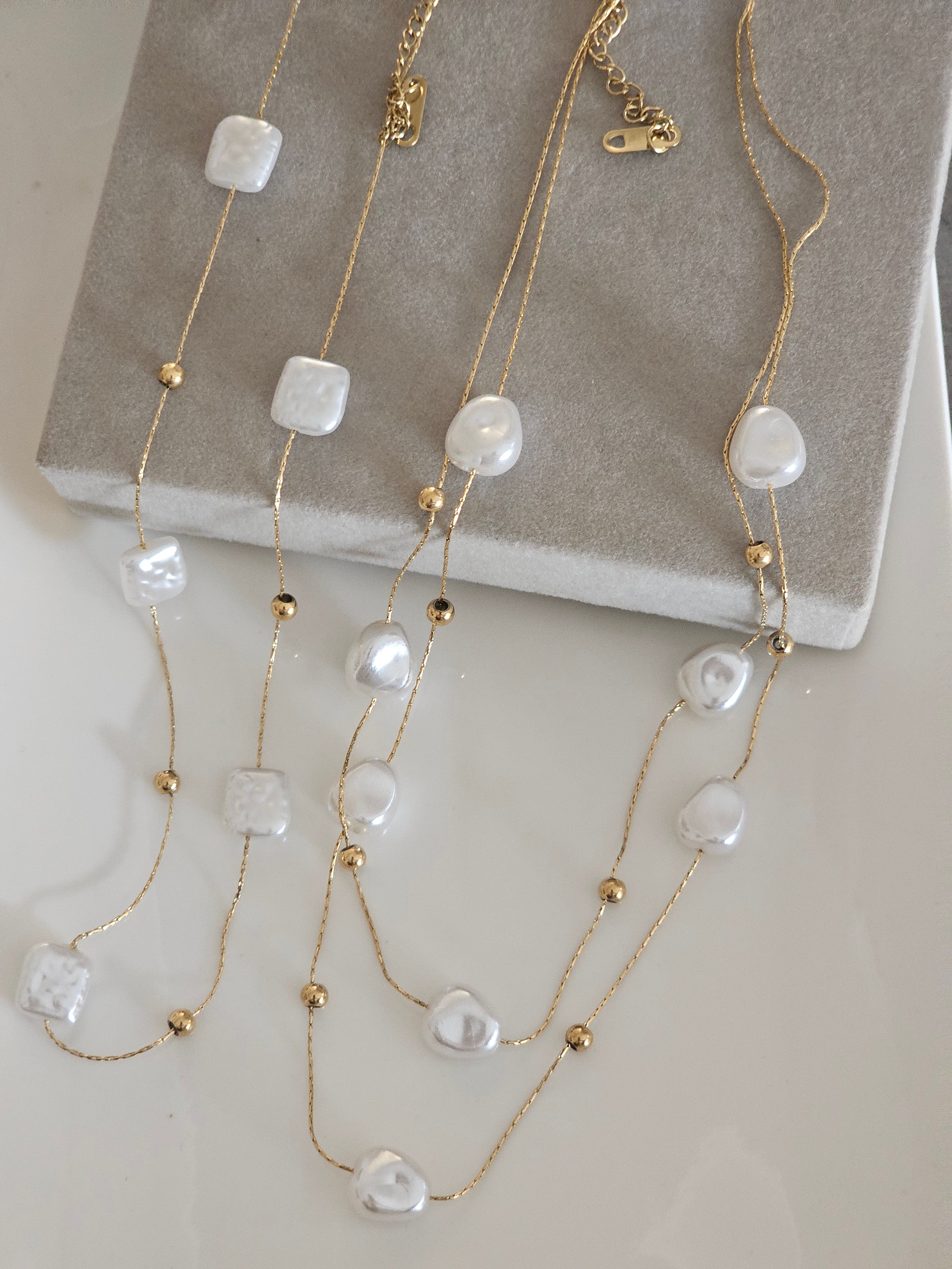 2lined thin pearl necklace