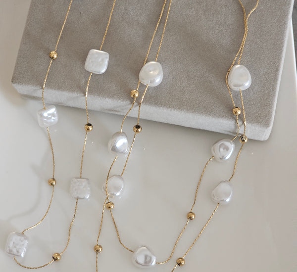 2lined thin pearl necklace