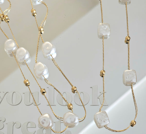 Single lined square pearl necklace