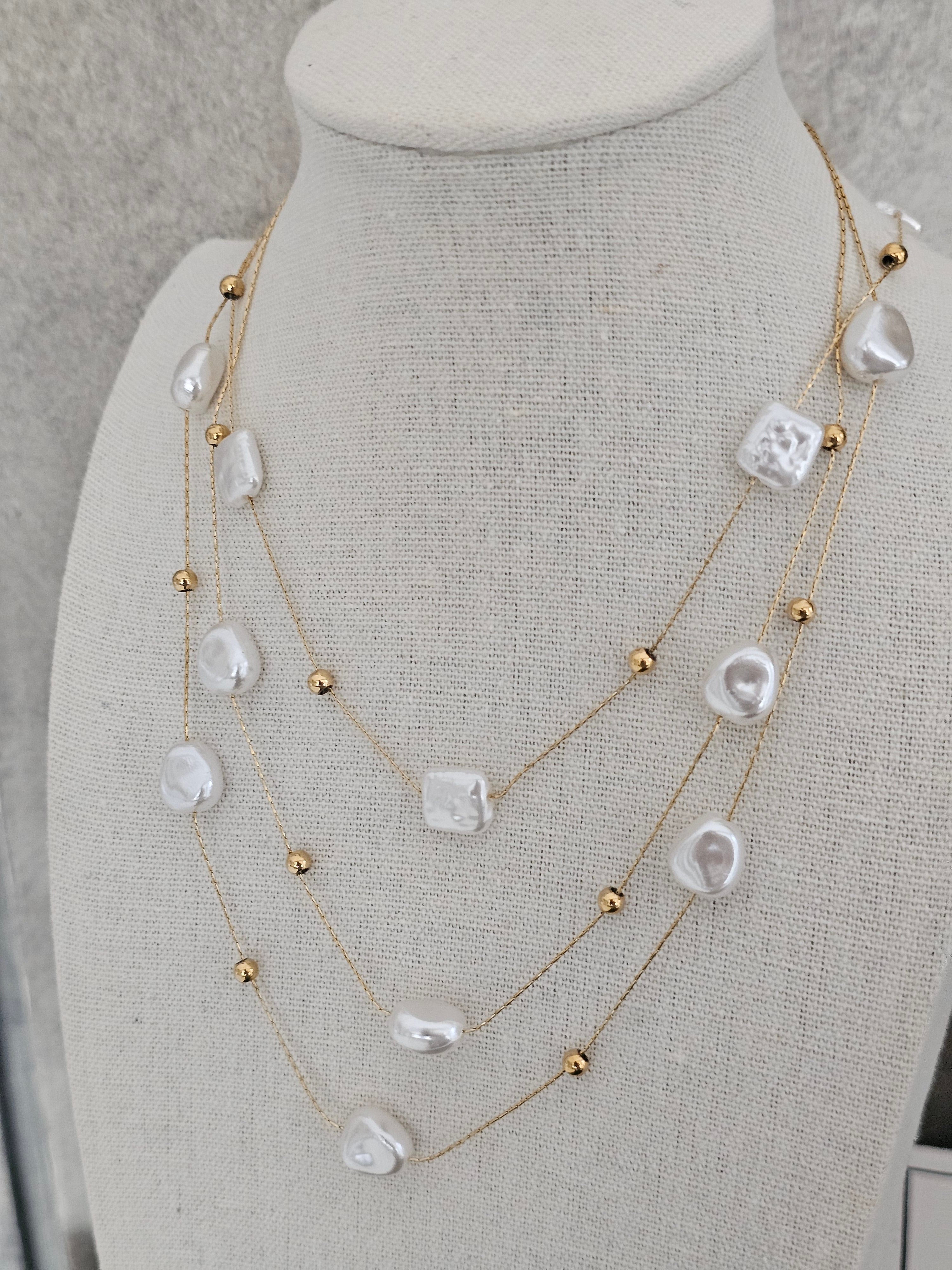 2lined thin pearl necklace
