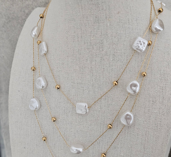 2lined thin pearl necklace