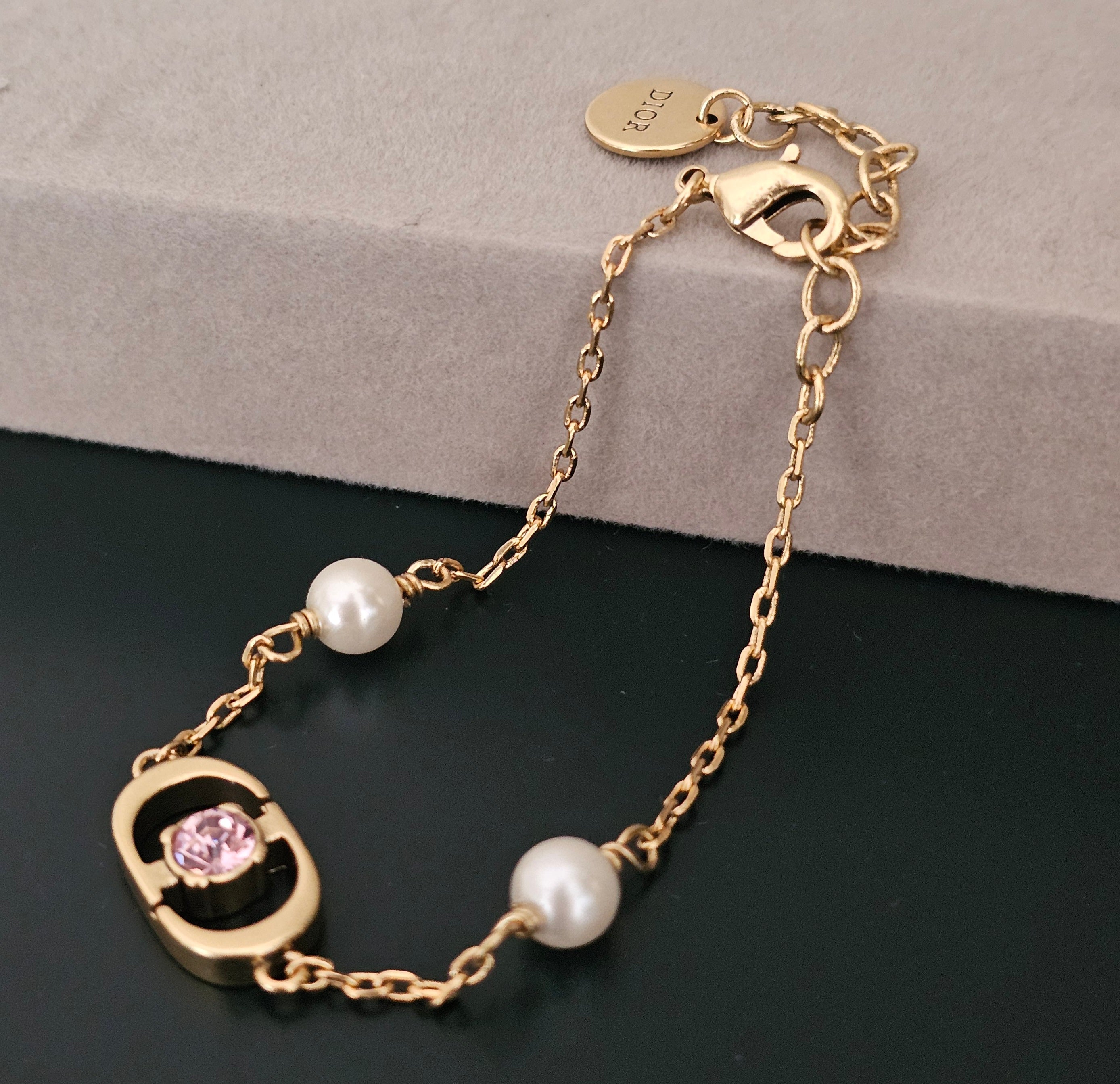 Dior pink stone pearl bracelet