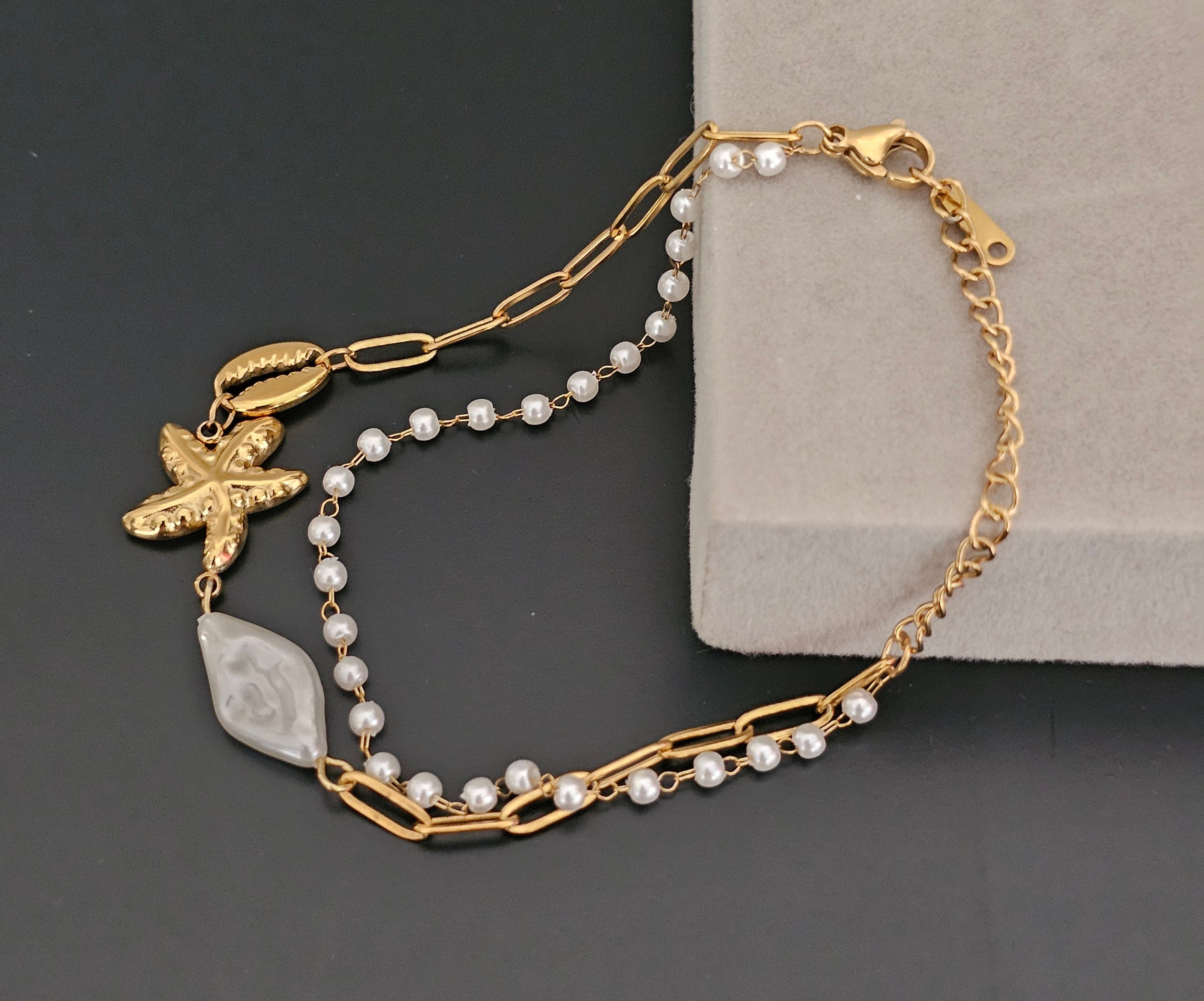 Starfish long pearl bracelet
