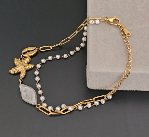 Starfish long pearl bracelet