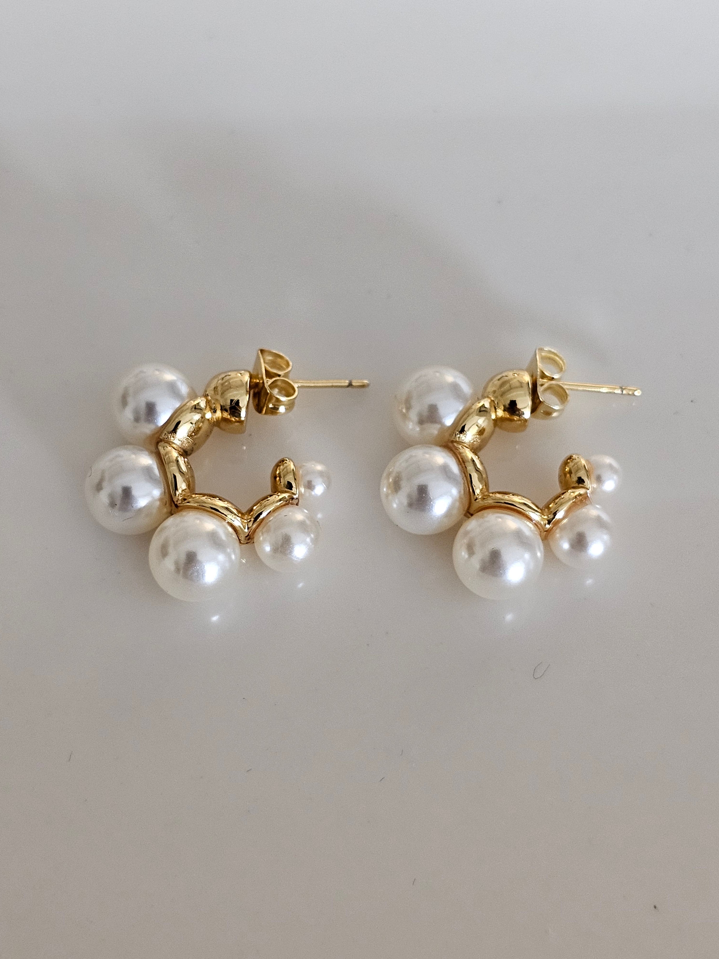 Celine round pearl hoops