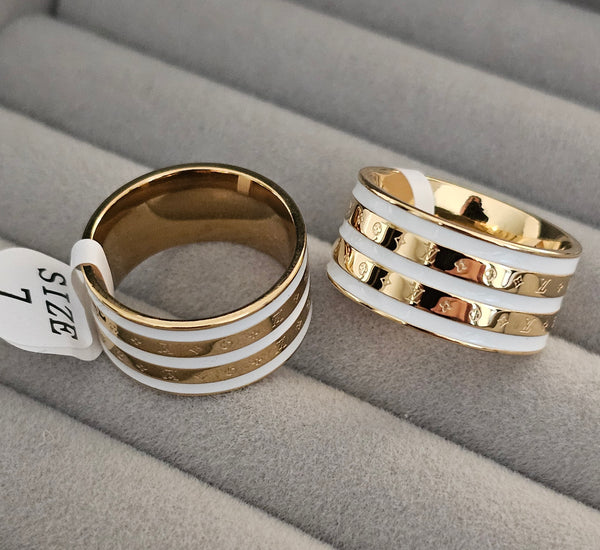 Lv white/gold thick band