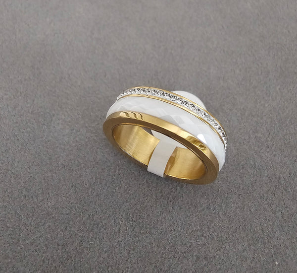 White/gold band with zircons