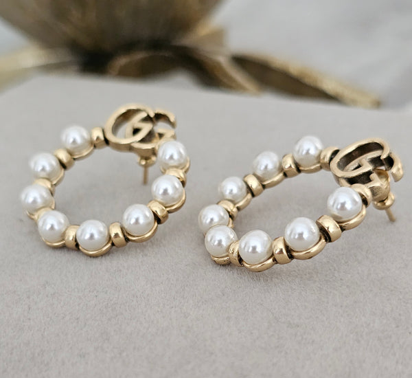 Gucci pearl gold round earings