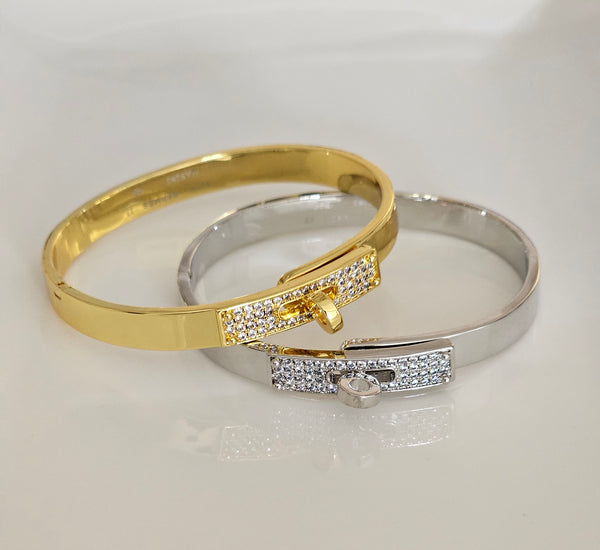Hermes gold/silver zircon bangle